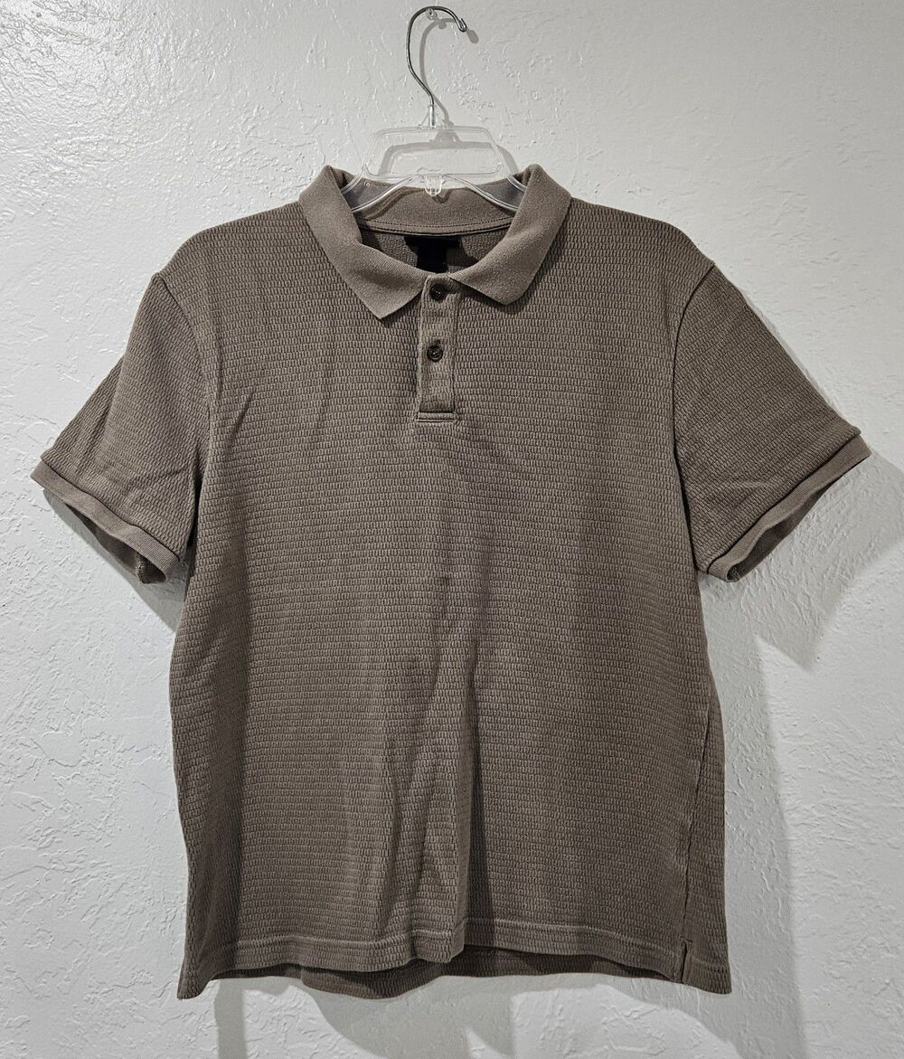 H&M Men’s Slim Fit Short Sleeve Collared Polo Shirt Brown Size Medium EUC